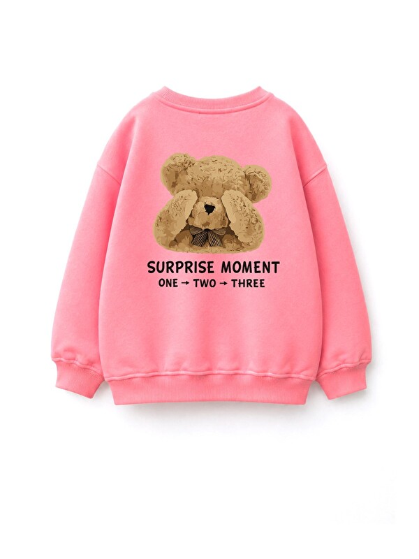 Monila Unisex Çocuk 3 İplik Kumaş Pamuklu Sırtı Ayıcık Baskılı Sweatshirt