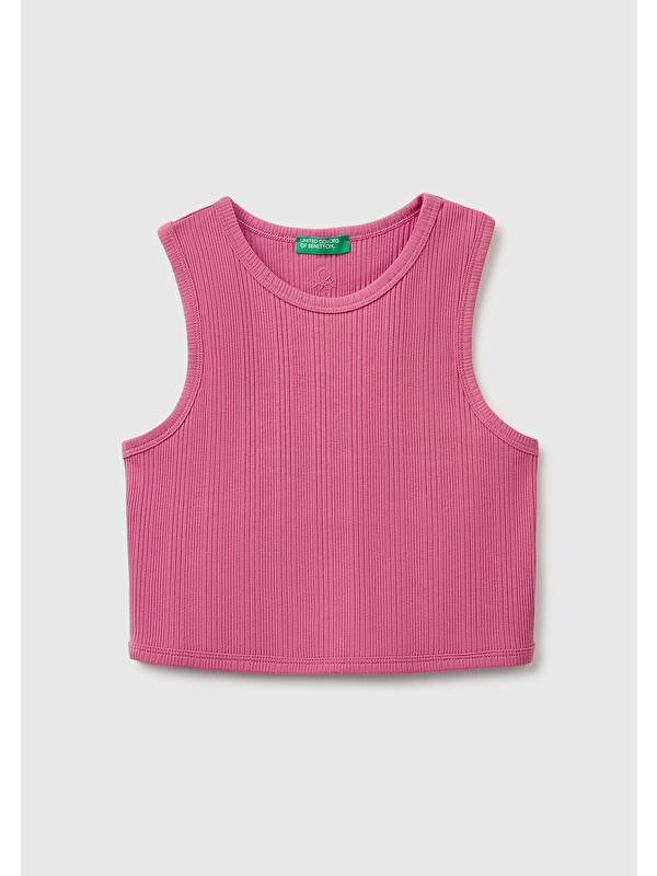 United Colors Of Benetton Kız Çocuk Gül Kurusu Arka Logo Detaylı Bisiklet Yaka Atlet