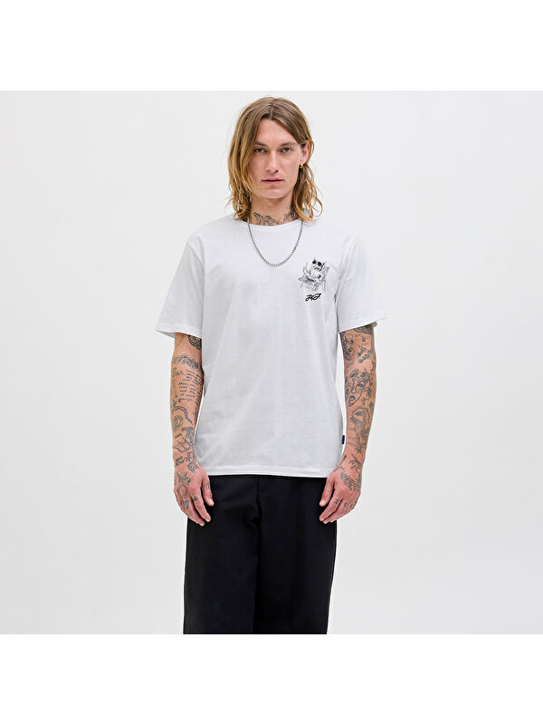 Jack & Jones Relax Erkek Beyaz Bisiklet Yaka Tişört