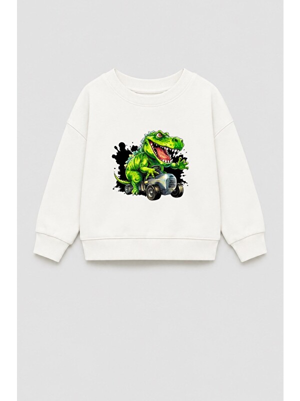 Monila Erkek Çocuk 3 İplik Kumaş Dinozor Baskılı Pamuklu Sweatshirt