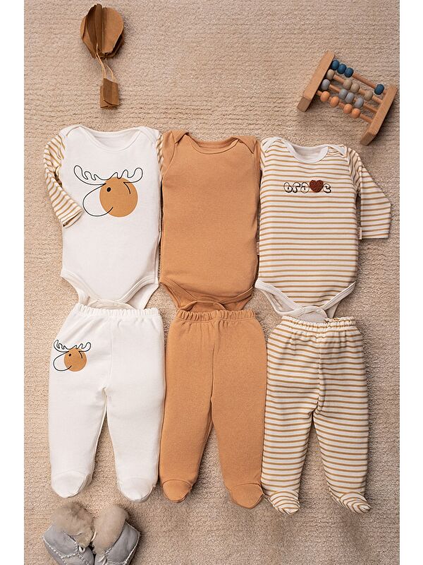 Mai Perla Geyik Desenli Alt Üst Bebek Takımı 6 Parça 3'lü Set