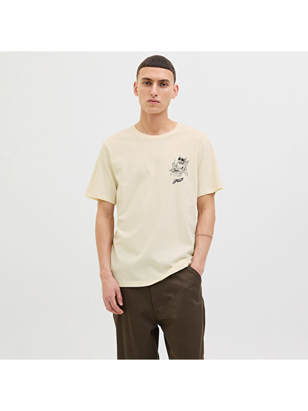 Jack & Jones Relax Erkek Ekru Bisiklet Yaka Tişört