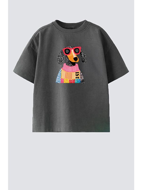 Monila Kız Çocuk Köpek Baskılı Bisiklet Yaka Tshirt