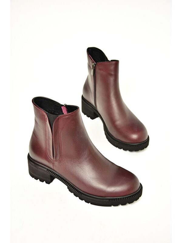 J654011903 Bordo Hakiki Deri Kadın Bot - Görsel 7