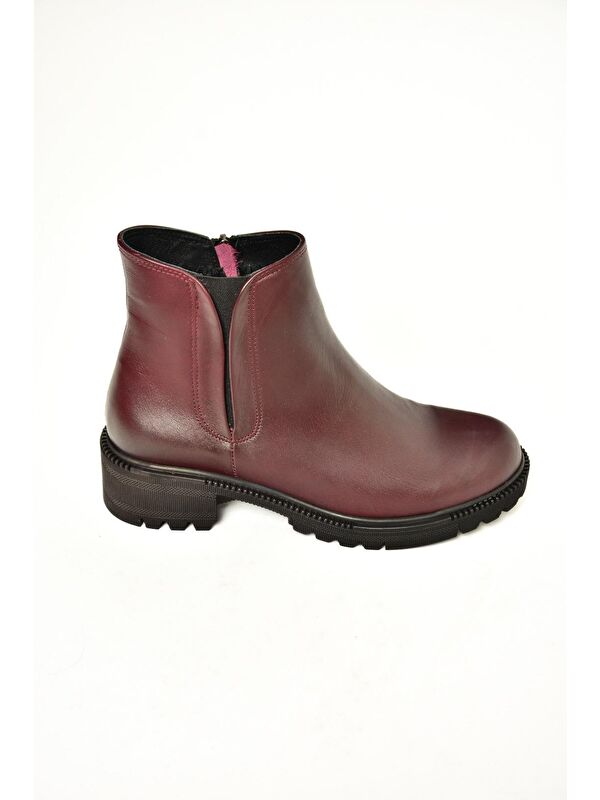 J654011903 Bordo Hakiki Deri Kadın Bot - Görsel 8