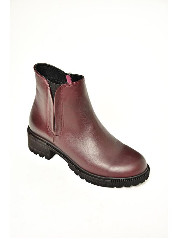 J654011903 Bordo Hakiki Deri Kadın Bot - Görsel 9
