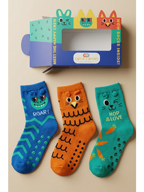 Katia And Bony 3'Lü Paket Desenli Kutulu Çocuk Soket Çorap
