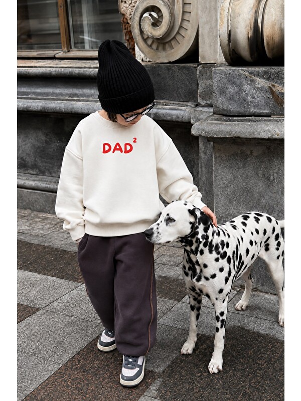 Monila Unisex Çocuk Baba Baskılı 3 İplik Kumaş Pamuklu Sweatshirt