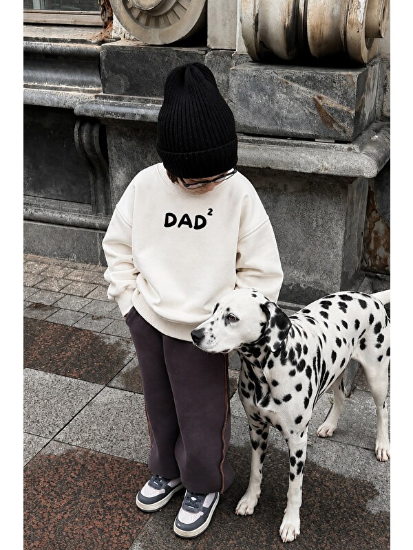 Monila Unisex Çocuk Baba Baskılı 3 İplik Kumaş Pamuklu Sweatshirt