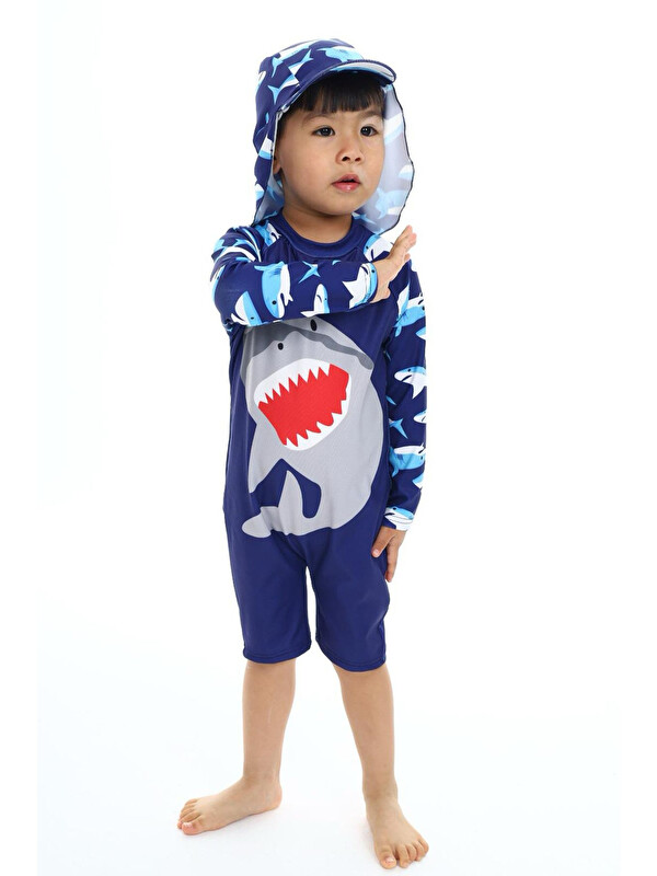 My Kids Wear Şapkalı Fermuarlı Uzun Kollu Mayo
