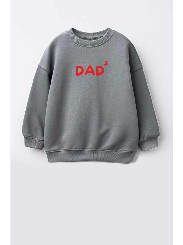 Monila Unisex Çocuk Baba Baskılı 3 İplik Kumaş Pamuklu Sweatshirt