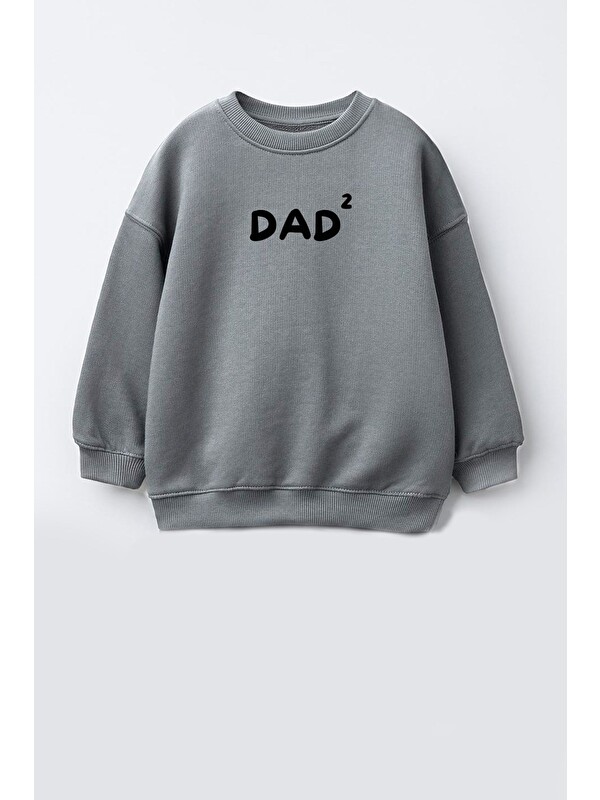 Monila Unisex Çocuk Baba Baskılı 3 İplik Kumaş Pamuklu Sweatshirt