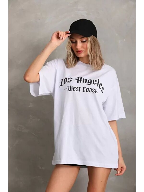 Jane's Unisex Baskılı Oversize T-Shirt - Beyaz