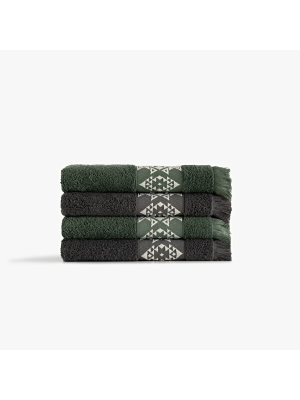 Green Black Hereke Heritage Serisi 4'lü Yüz Havlusu Seti Yeşil / Antrasit