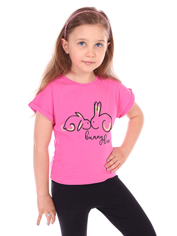 Toontoykids Kız Bebek Tavşan Baskılı Nakışlı Tişört