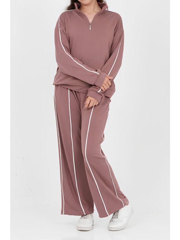 Modanino Kız Çocuk Yarım Fermuarlı+Double Face Kumaş Alt-Üst Takım 6-15 Yaş 12777BLT