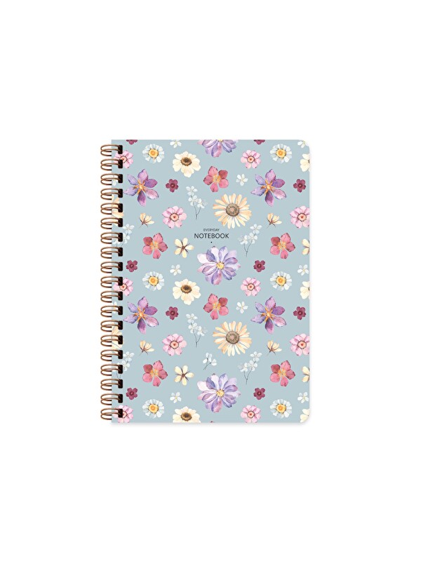 Keskin Color Çizgili Spiralli Sert Kapak Çiçek Defter Mavi A5 96 Yp.