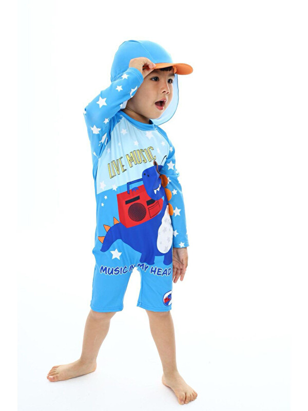 My Kids Wear Şapkalı Fermuarlı Uzun Kollu Mayo