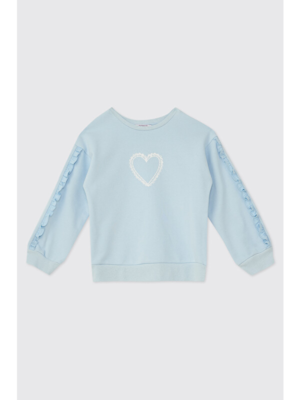 Panço Kız Çocuk Bisiklet Yakalı Mavi Sweatshirt