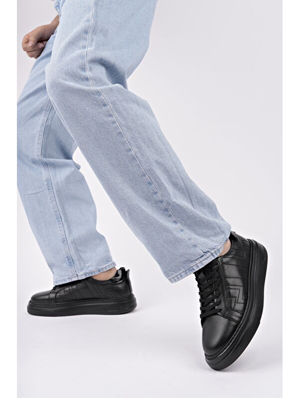 AGONY Kalın Taban Bağcıklı Hakiki Deri Erkek Günlük Sneaker Spor Ayakkabı - Görsel 3