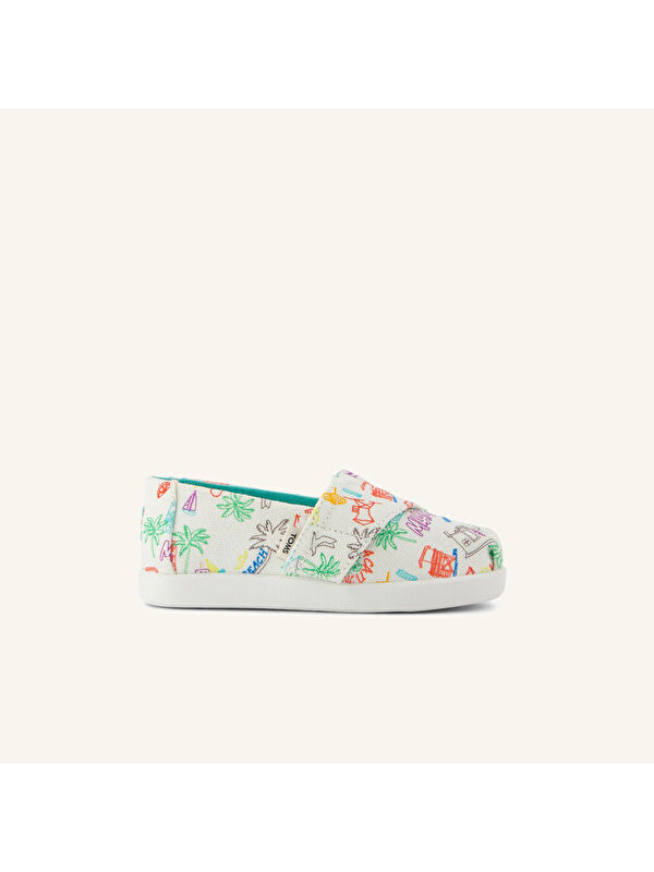 Toms Kız Çocuk Espadril 10022107 Alpargata Classic Sketchbook Print Marshmallow White