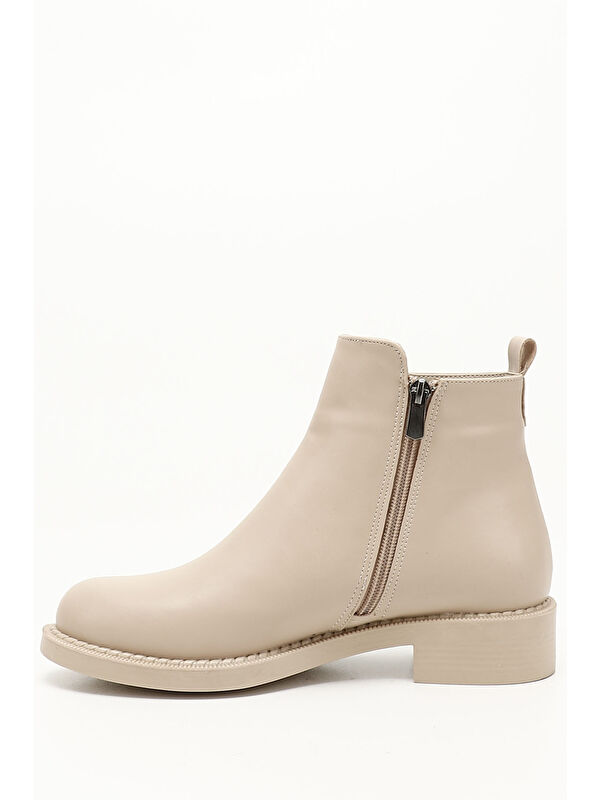 AÇIK NUDE Yuvarlak Burun Topuklu Fermuarlı Kadın Günlük Bot 35529 - Görsel 4