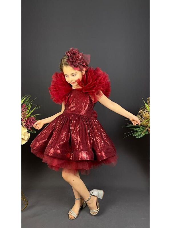 Mnk Baby & Kids Tavus Kol Payetli Kumaş Kız Çocuk Elbise MNK0537