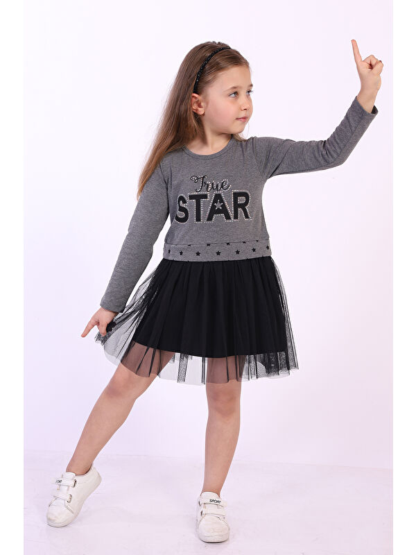 Toontoykids Kız Çocuk Star Baskılı Tüllü Elbise
