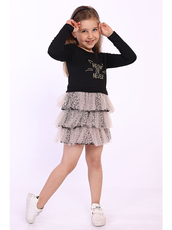 Toontoykids Kız Çocuk Meow Or Never Nakışlı Elbise