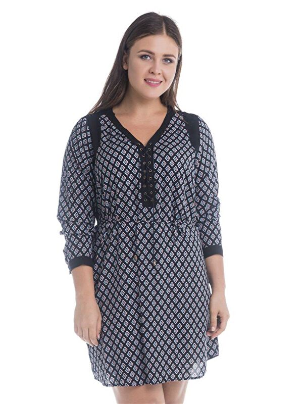 Mylinemoda Önü Kuşgözlü Uzun Kollu Elbise