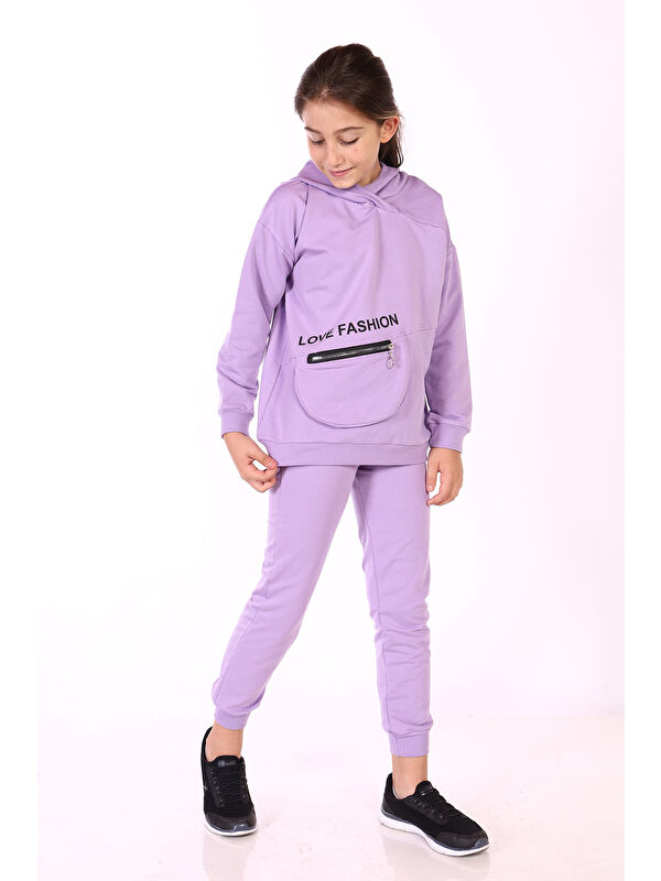 Toontoykids Kız Çocuk Cep Detaylı Baskılı Eşofman Takımı
