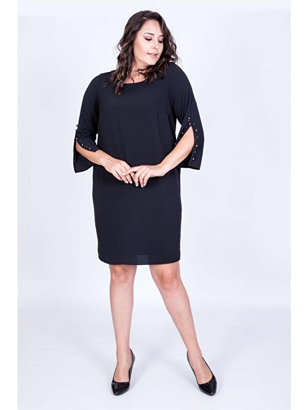 Mylinemoda Kolda İnci Detaylı Astarlı Elbise