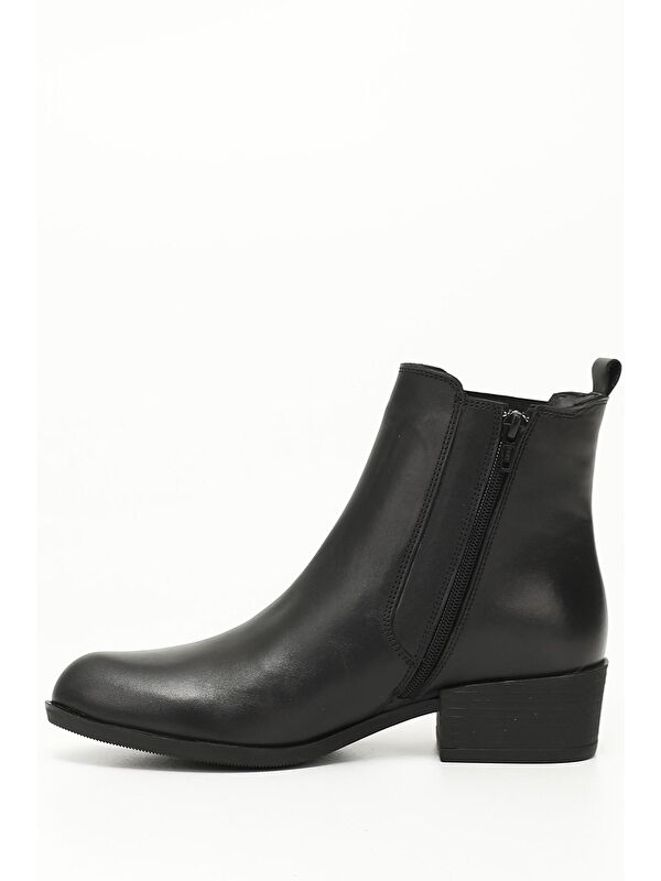 SİYAH Hakiki Deri Kauçuk Taban Topuklu Lastikli Kadın Chelsea Bot 52488 - Görsel 4