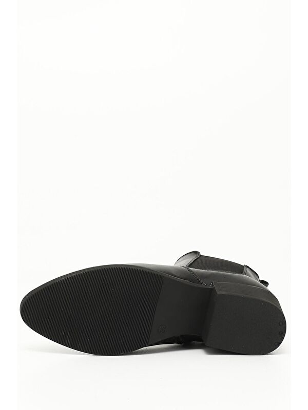 SİYAH Hakiki Deri Kauçuk Taban Topuklu Lastikli Kadın Chelsea Bot 52488 - Görsel 5