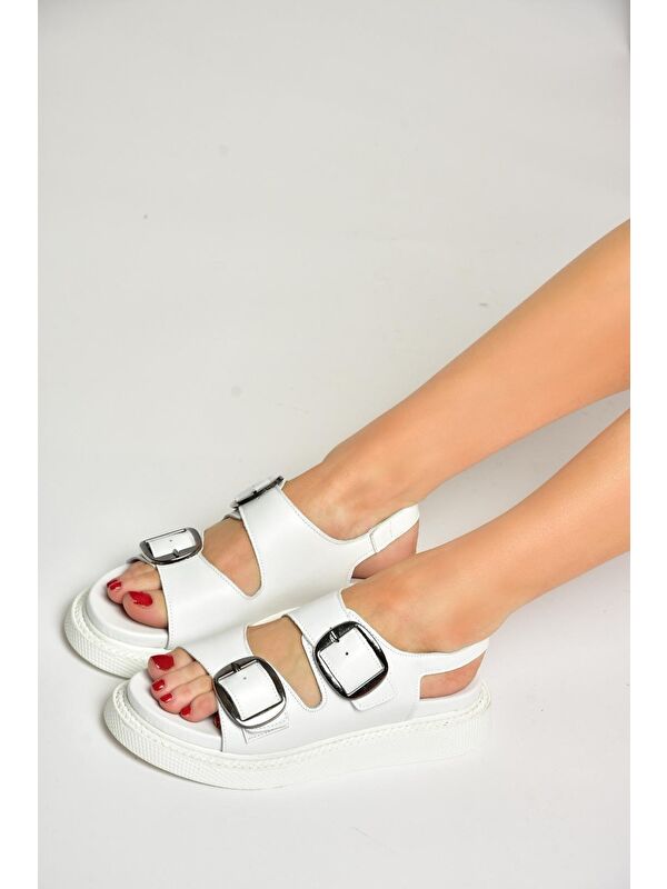 P5400328 Beyaz Kadın Sandalet - Görsel 3