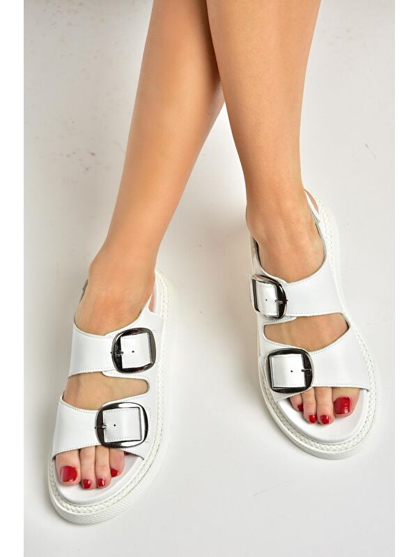 P5400328 Beyaz Kadın Sandalet - Görsel 4