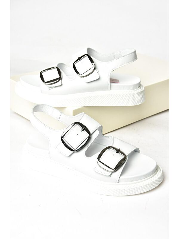 P5400328 Beyaz Kadın Sandalet - Görsel 5