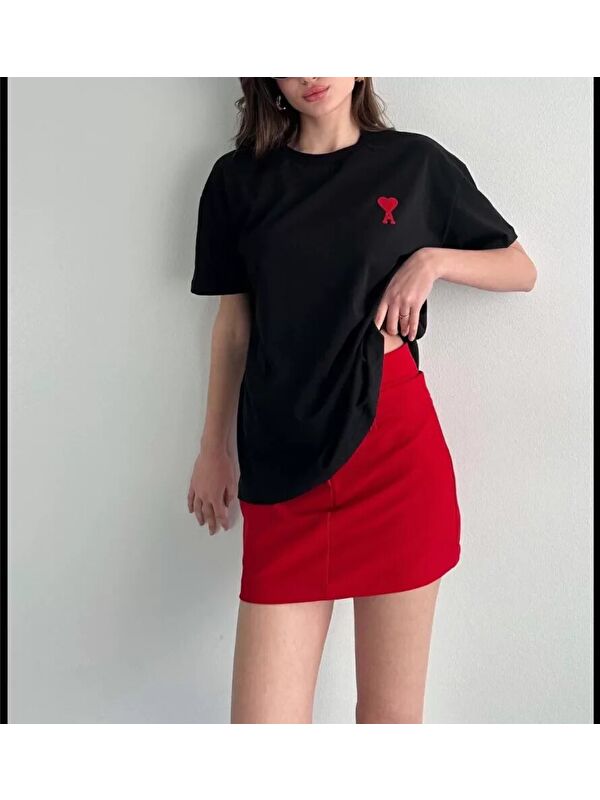 Jane's Unisex Bisiklet Yaka Baskılı Oversize T-Shirt - Siyah