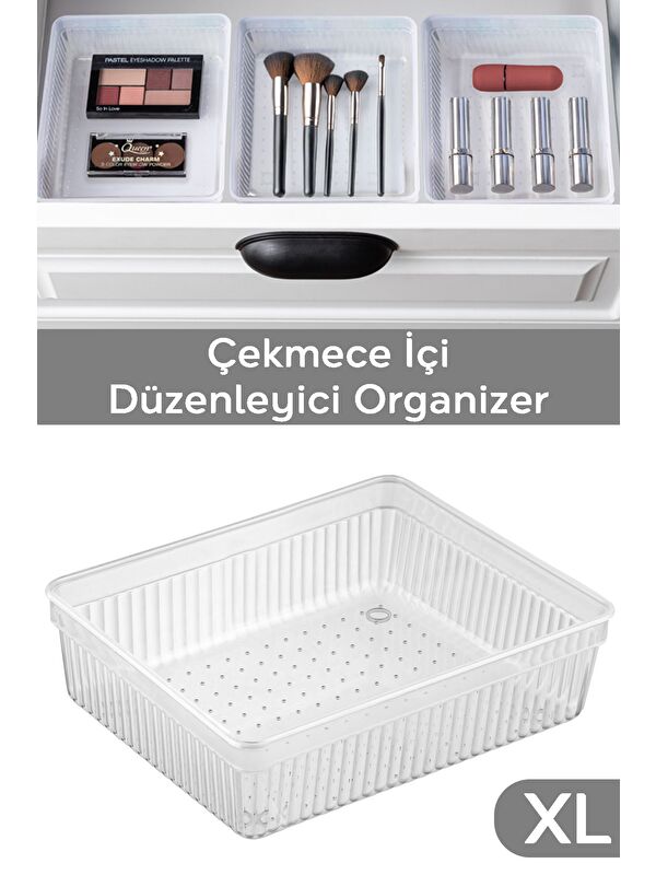 Meleni Home Modüler Çekmece İçi Düzenleyici Banyo Makyaj Takı Ofis Düzenleyici 15 2 x 15 2 cm Şeffaf