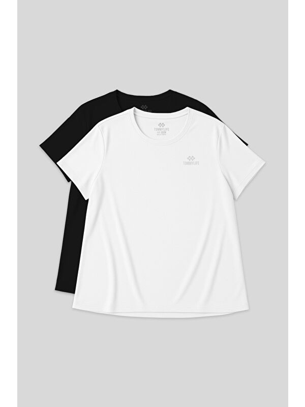 Tommylife Rahat Form 2li Paket Siyah-Beyaz Battal Kadın T-Shirt - 97308