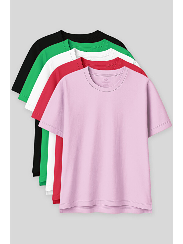 Tommylife Oversize Fit Basic O Yaka 5li Paket Kadın T-Shirt - 97285