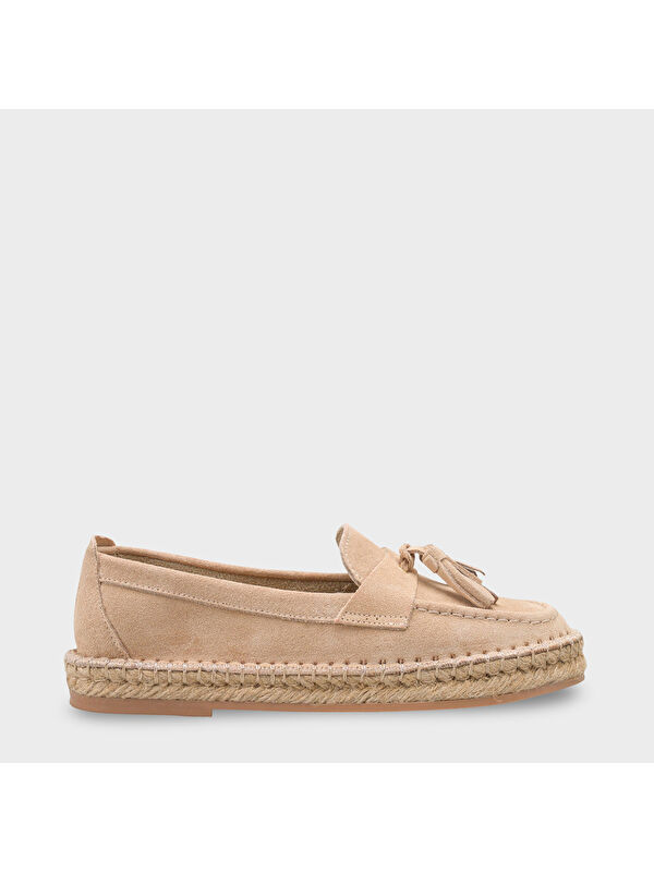 Capone Outfitters Yoklo Hakiki Deri Süet Espadril Tabanlı Püsküllü Kadın Loafer Ayakkabı