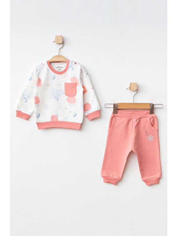AZİZ BEBE Kız Bebek Desenli Sweatshirt Pantolon 2 'li Alt Üst Bebek Takımı 3 Ay-36 Ay