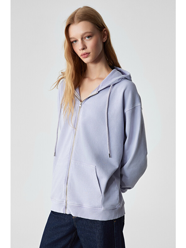 ETHIQUET NISPORENI Kadın Oversize Fit Kapüşonlu %100 Organik Pamuk 3 İplik LİLA Sweatshirt