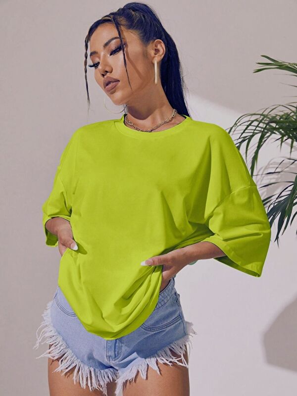 Trendseninle Unisex Lime Baskısız Tişört