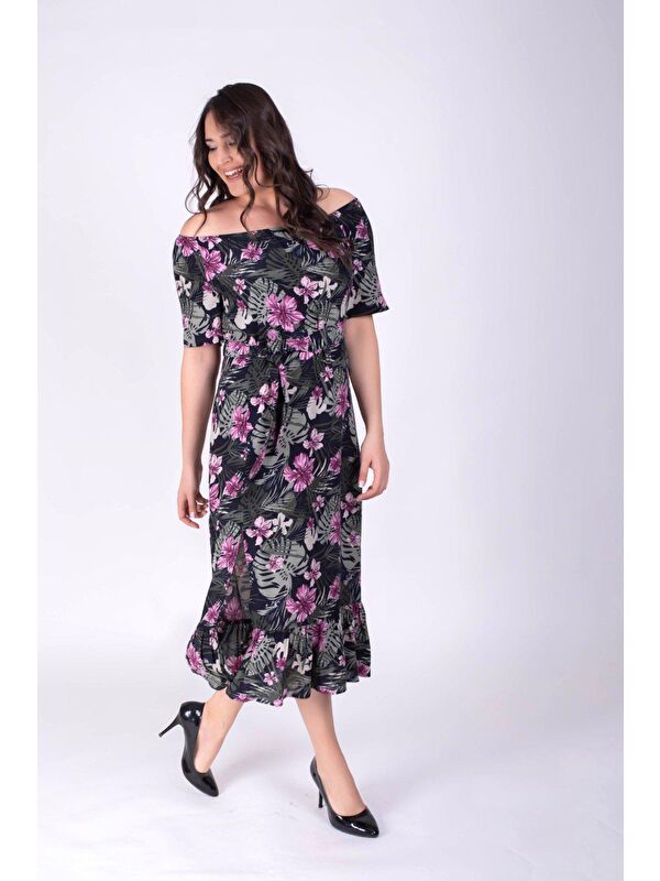 Mylinemoda Düşük Omuzlu Yırtmaçlı Elbise