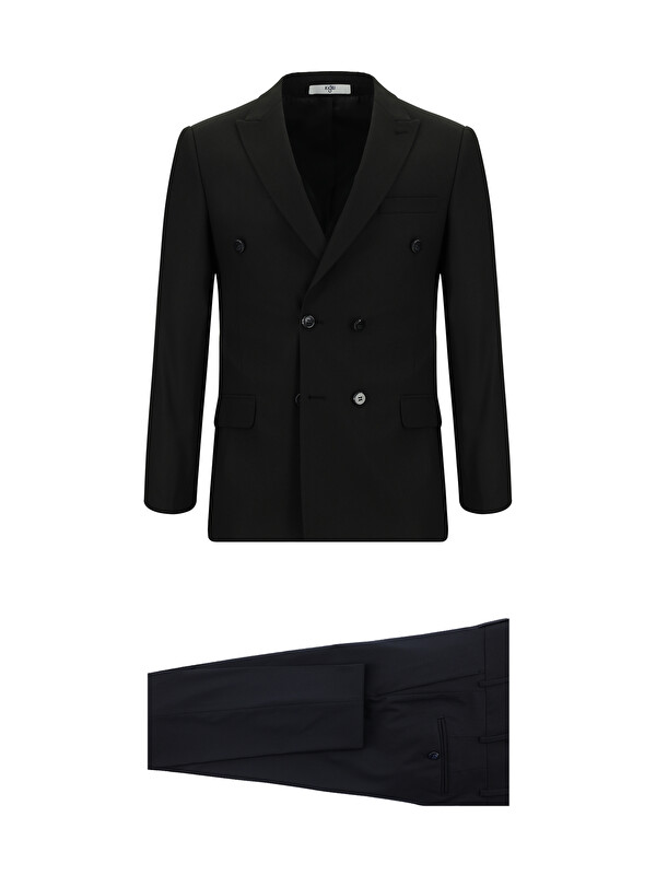 Kiğılı Super Slim Fit Ekstra Dar Kesim Desenli Kruvaze Takım Elbise