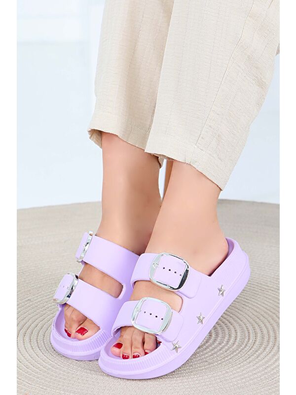 Kadın Lila Çift Kemerli Terlik - 27565 - Görsel 3