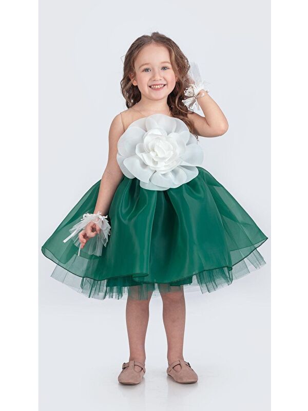 Mnk Baby & Kids Karolin Robası Çiçekli Bilekli Aksesuarlı Kız Çocuk Abiye Elbise M00724