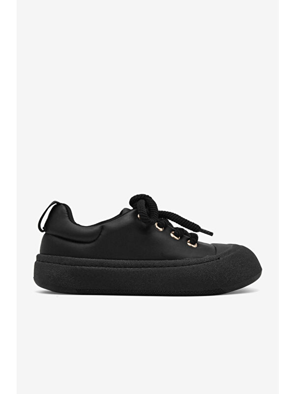 TONNY BLACK Kadın Siyah Rahat Kalıp Kauçuk Taban Bağcıklı Sneaker
